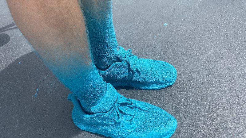 blue painted shoes