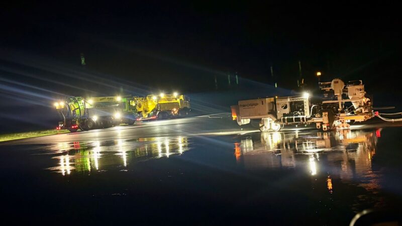 grooving runways for water dissipation