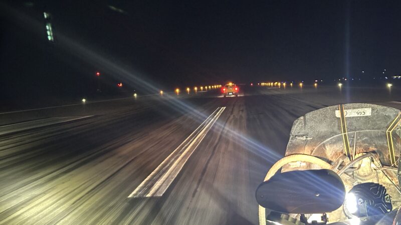 runway rubber removal at night