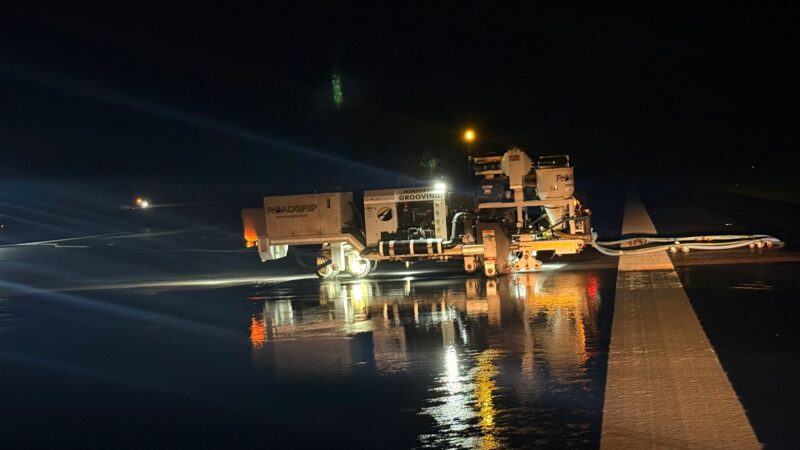 water on remote runways grooving